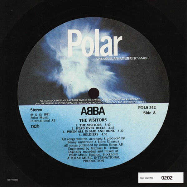 original label design a, Abba - The Visitors +4